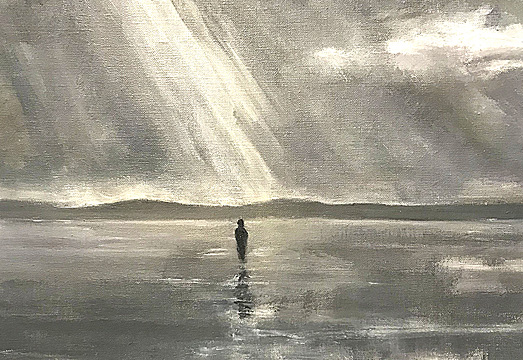 Walking the Waves, Oil on canvas board (43.5cm x 43.5cm)